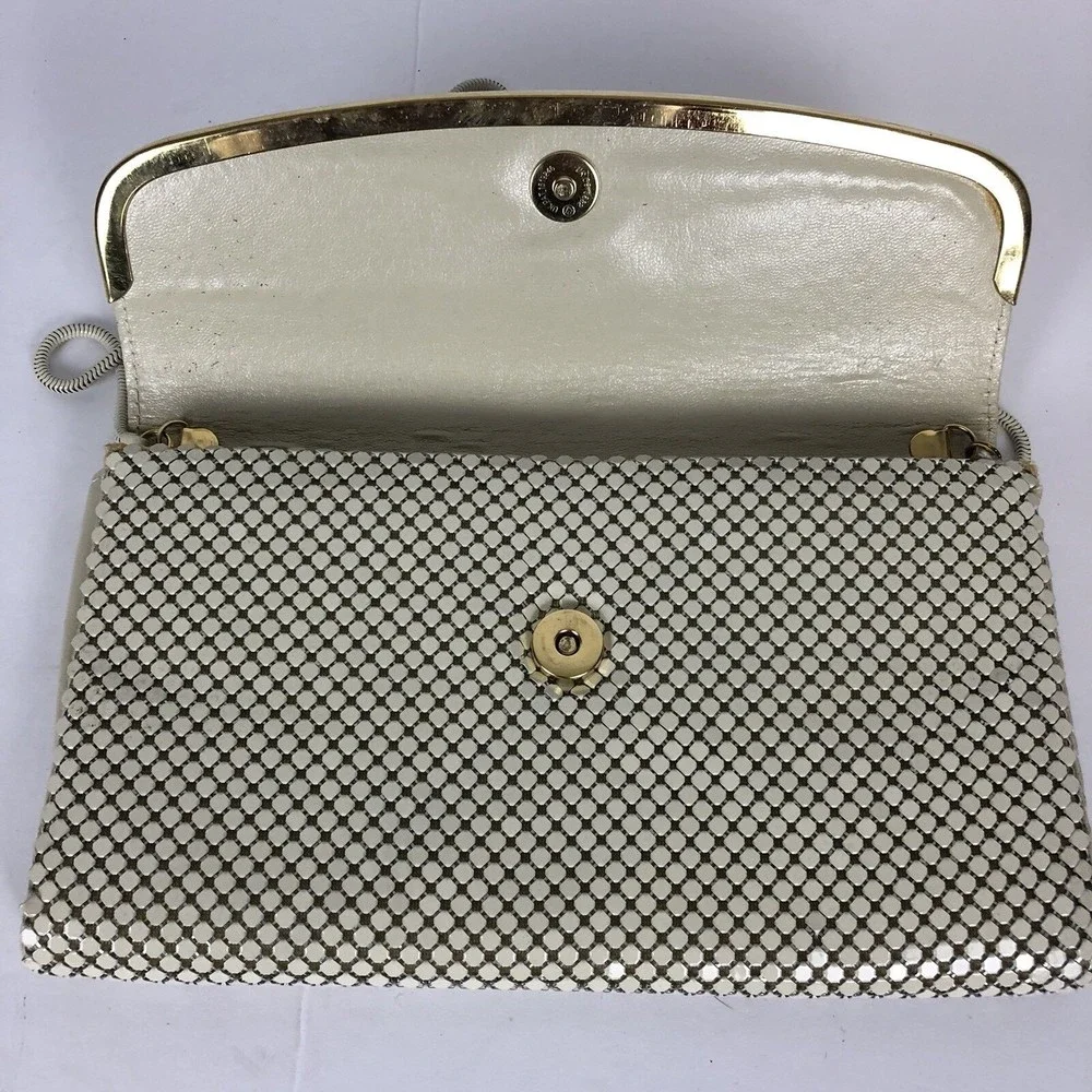 Womens Metal Mesh Evening Purse Clutch Bag Ivory Date Prom J‎